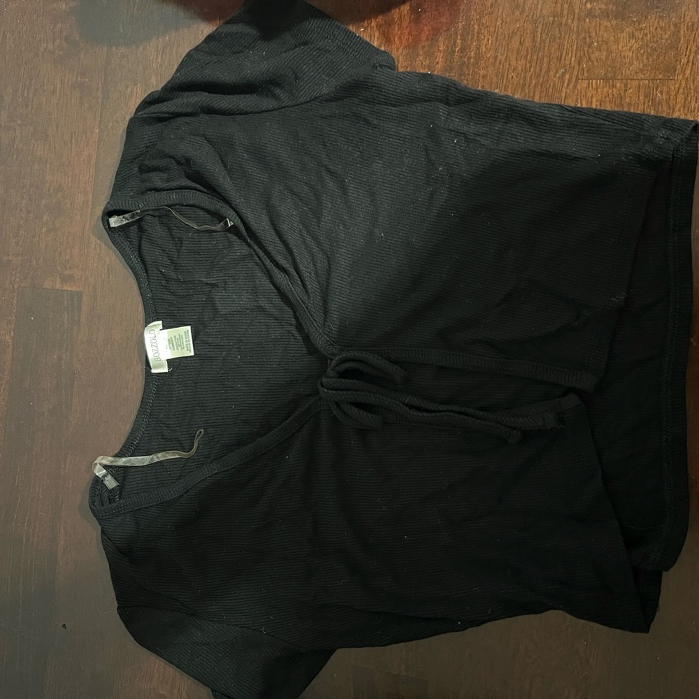 Black V-Neck Tie-Front Top